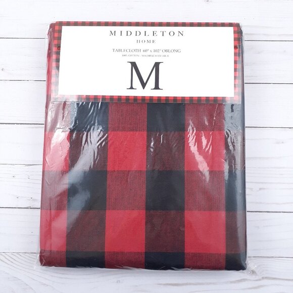 Fabric Tablecloth Buffalo Plaid 60x102 Red Black - Picture 1 of 2